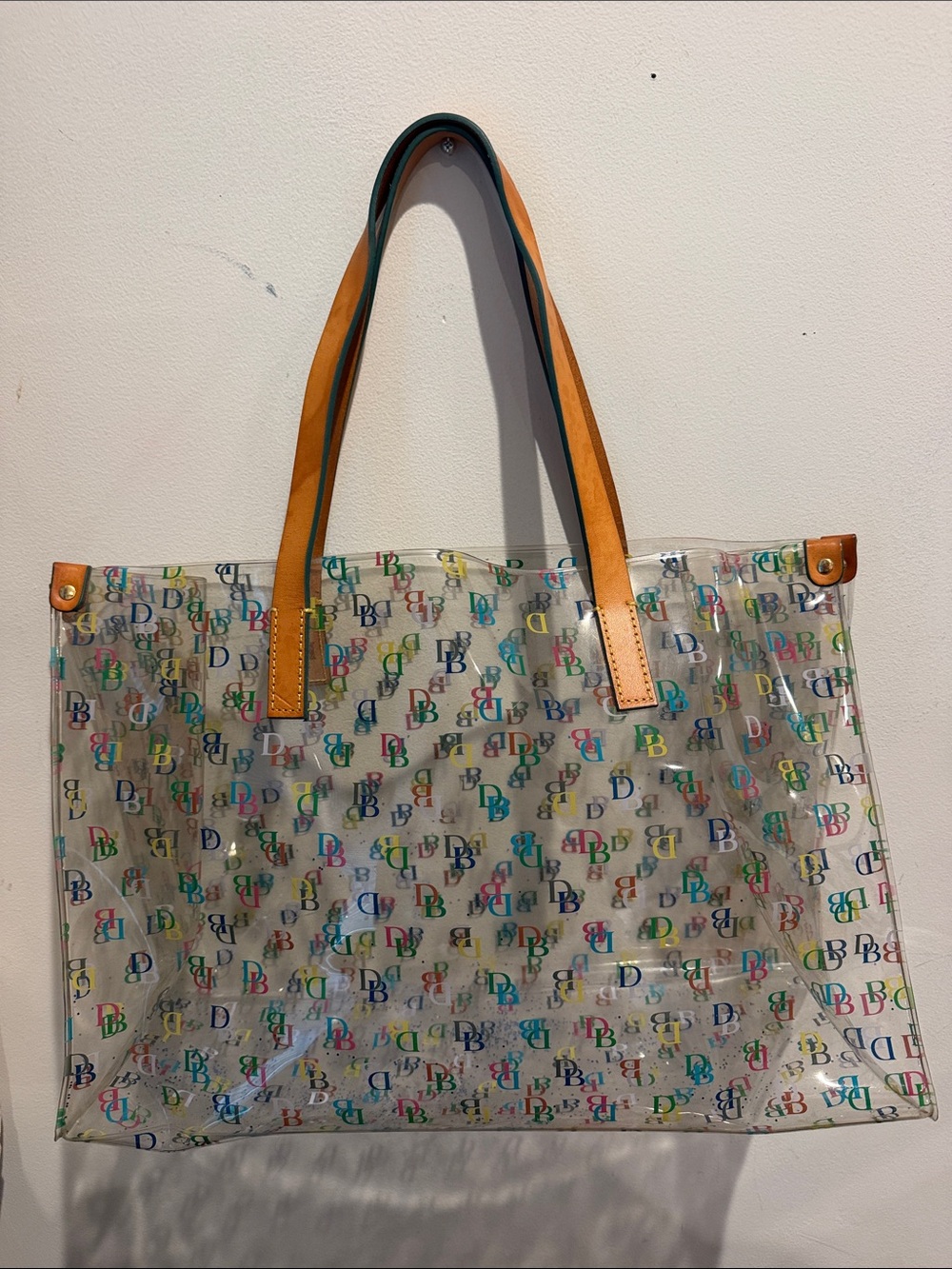 Dooney & Bourke Multicolor DB Logo Clear Tote with Tan Handles